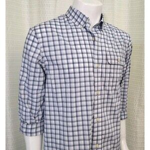 Duluth Trading Relaxed Fit Summer Weight Shirt Button Down Blue Plaid LS Men's M